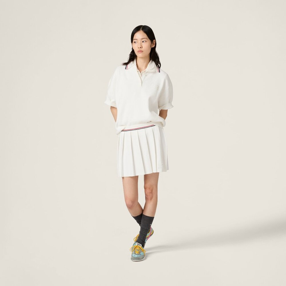 MIU MIU Off White Cotton Pique Knit Stretch Polo Shirt Sweater Top 38 - Picture 4 of 14